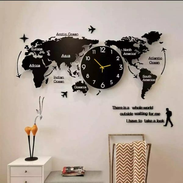 LIFE STYLE HUB™ 3d Digital World Map Wooden Wall Clock