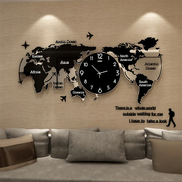 LIFE STYLE HUB™ 3d Digital World Map Wooden Wall Clock