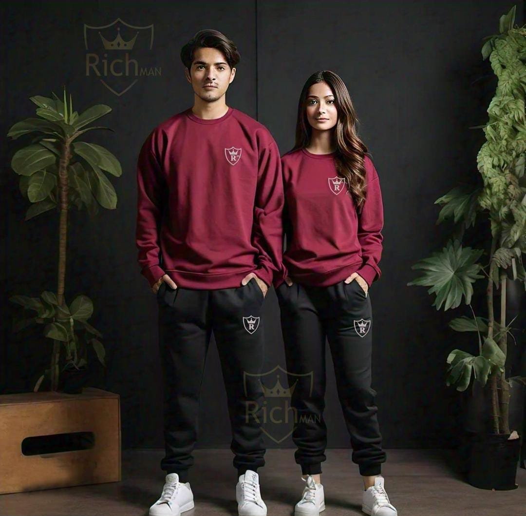 LIFE STYLE HUB™ 2 Pcs Unisex Plain Roundneck Tracksuit