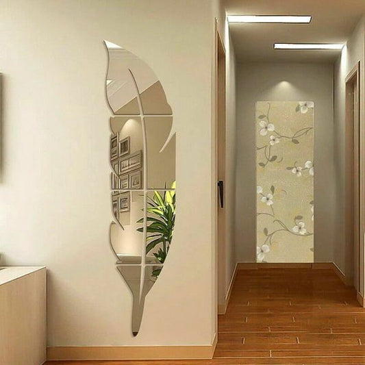 LIFE STYLE HUB™ Leaf Mirror Silver Home Wall Art